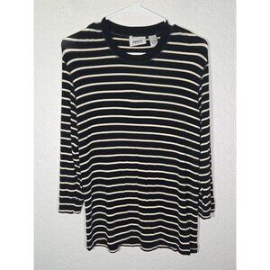 Chicos Travelers Ribbed Striped Long Sleeve Size0 Small Black White